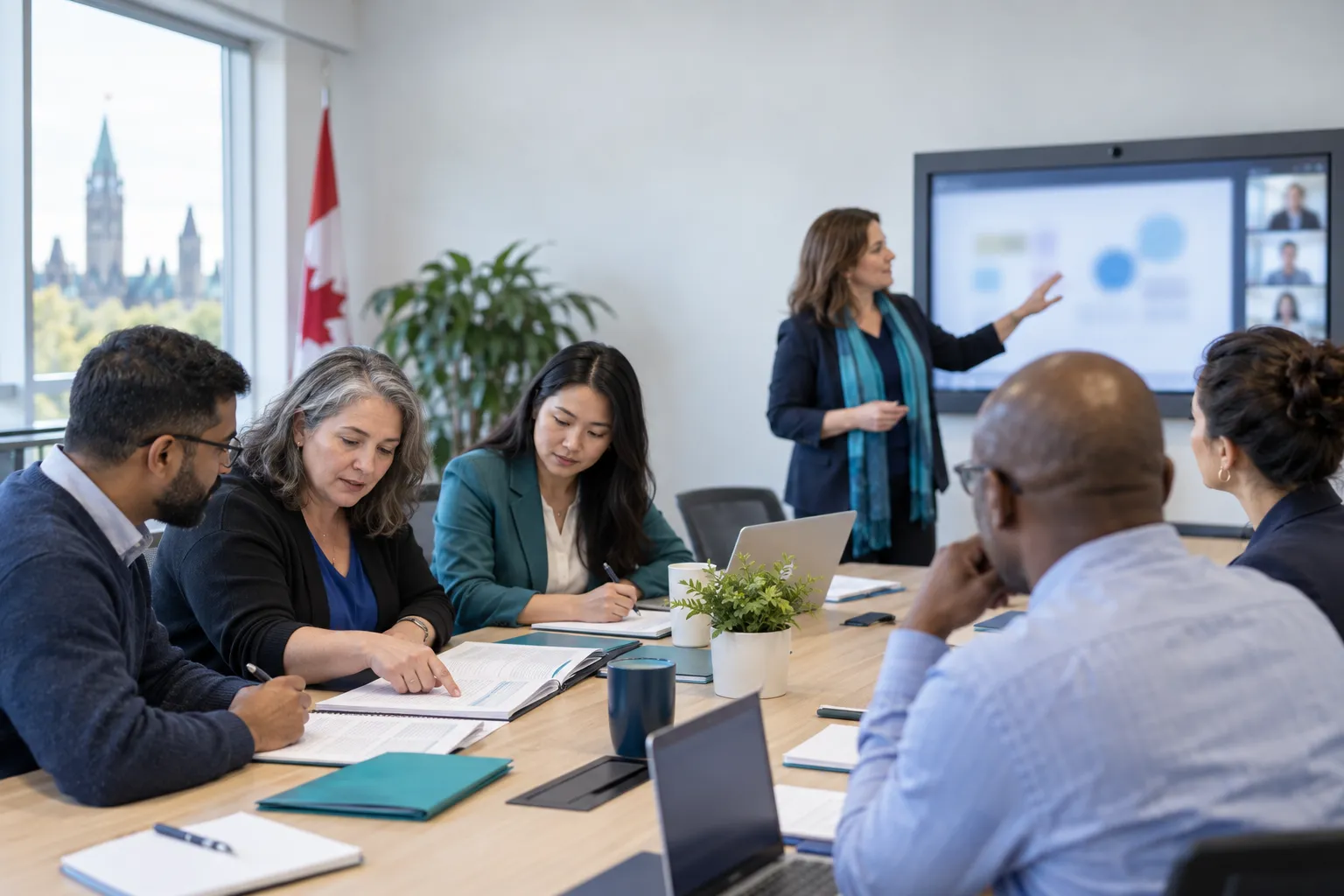 Diverse adult learners attending a Canadian public procurement training session